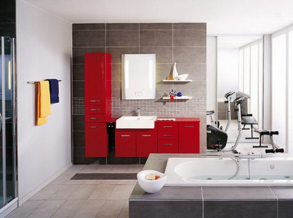 bathroom cabinet red