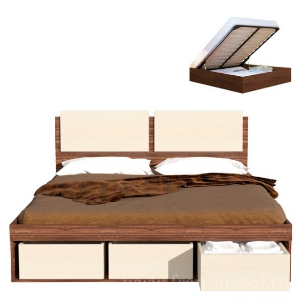 Art-Sit Double bed na may mga drawer