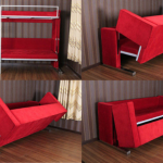 sofą galima konvertuoti į dviaukštę lovą raudonai