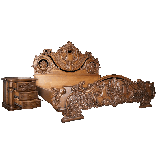 Double classic bed made of solid wood