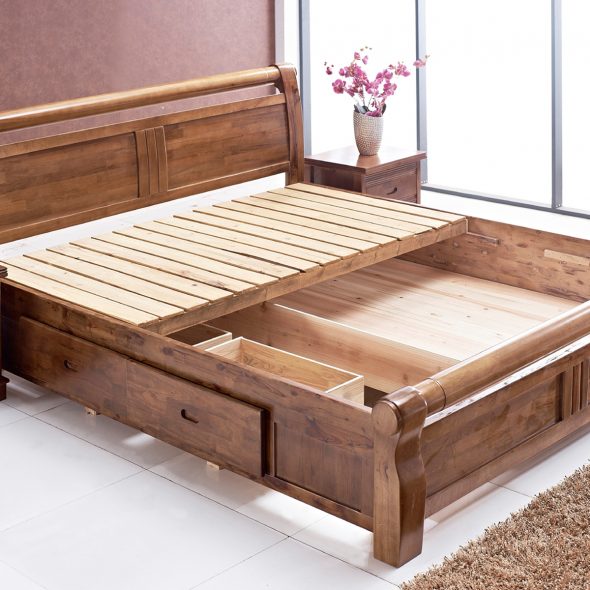 Dvigulės lovos nuo medžio masyvo - gražios ir funkcinės