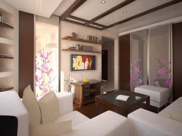 Interiér obývací pokoj v malém bytě