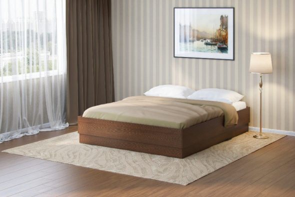 Bed without headboard with n Italian walnut