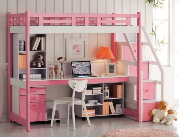 bed loft pink