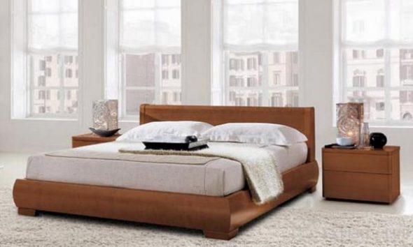 Bed in modern style of solid wood