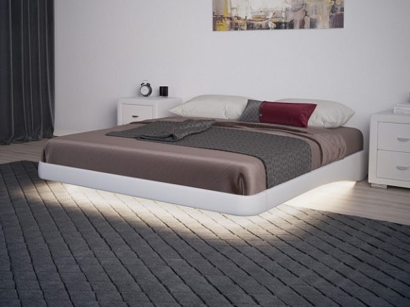Floating bed without headboard with lights