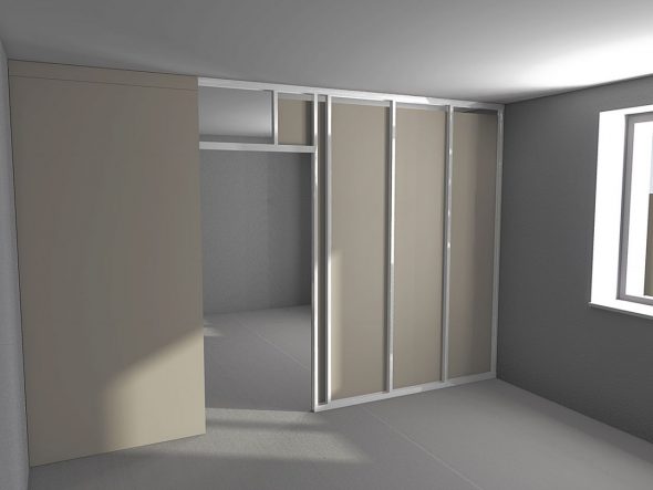 Plasterboard partitions with doorway