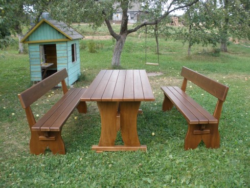 Tables and benches for giving