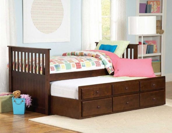 baby pullout bed with photo storage drawers