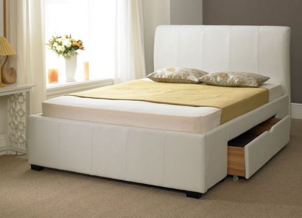 double bed with drawers in the interior