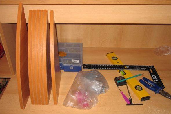 tools for mounting shelves in the cabinet