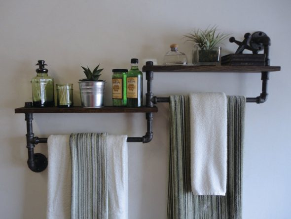 shelves with old things for the bathroom