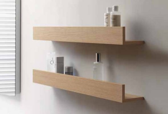 practical shelves in the bathroom