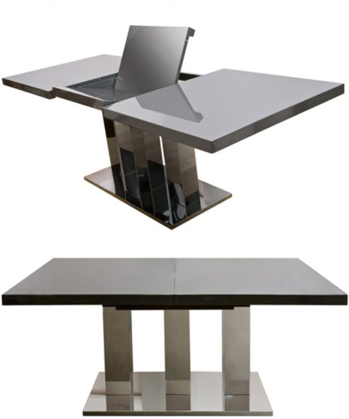 sliding dining table transformer metal and wood