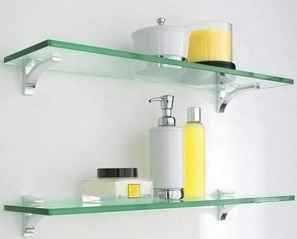glass shelves in the bathroom photo