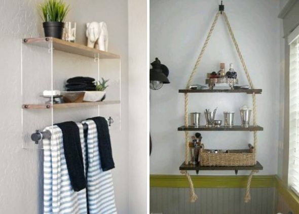 decorate the bathroom with your own hands with unusual shelves