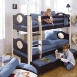 Bunk bed made of wood with an additional extendable seat
