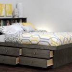 Wooden high bed with storage drawers