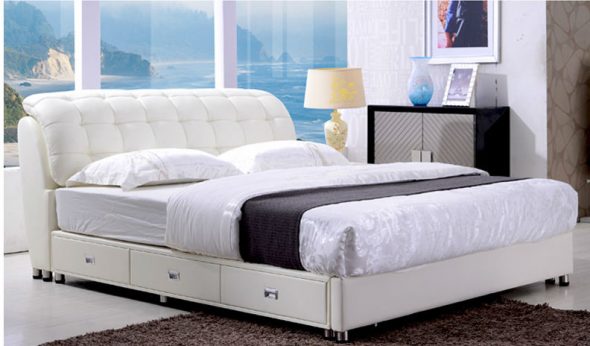 Leather bed na may drawers