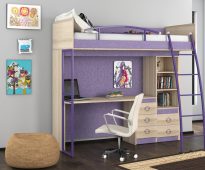 Loft bed na may work area