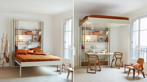السرير مع آلية الرفع في تصميم الشقة