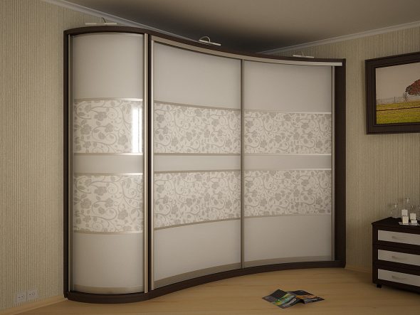 Mga sliding system at facade material para sa radial wardrobes