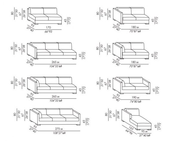 Sizes of direct sofas