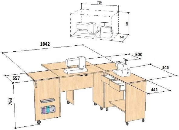 Stol za šivaći stroj veličine