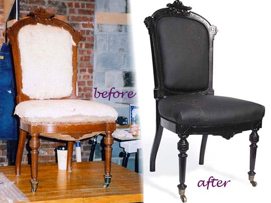 drewniane krzesło przed i po renowacji
