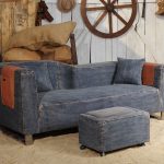 Sofa and ottoman, covered with denim