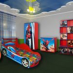 Teen room with Spiderman style bed