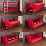 Raudona dviaukštė lova-sofa