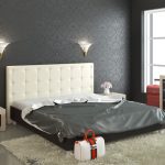 Eco-leather bed na may malambot na likod