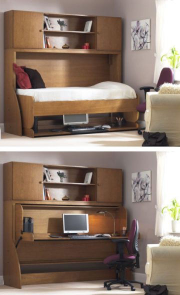 The bed transforming into a table
