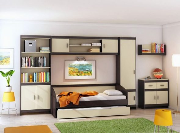 Modular furniture with a bed for a teenager