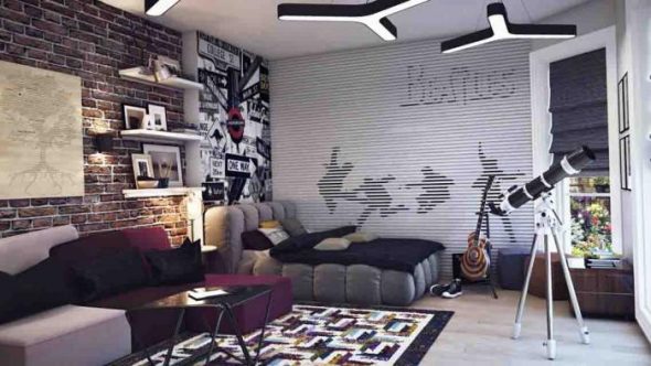 Unusual decoration and design room for a teenage boy