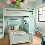 Delicate turquoise room with loft bed