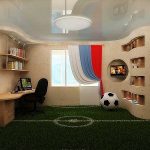 Izvorni zeleni tepih u obliku nogometnog igrališta u dječjoj sobi