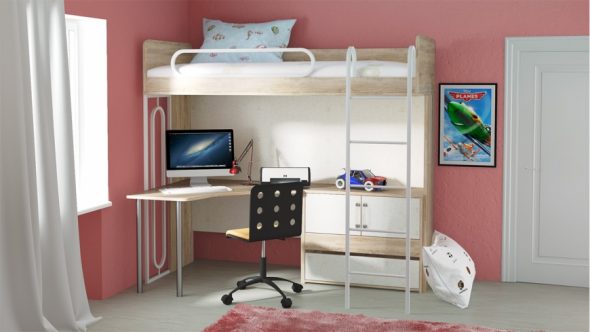 Teenage loft bed with work desk