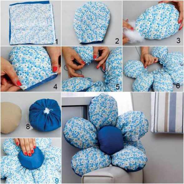 Step by step photo making soft pillows in the shape of a flower