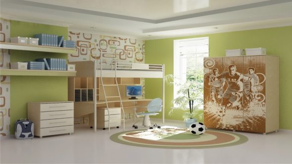 Spacious room, in pastel colors for a teenager