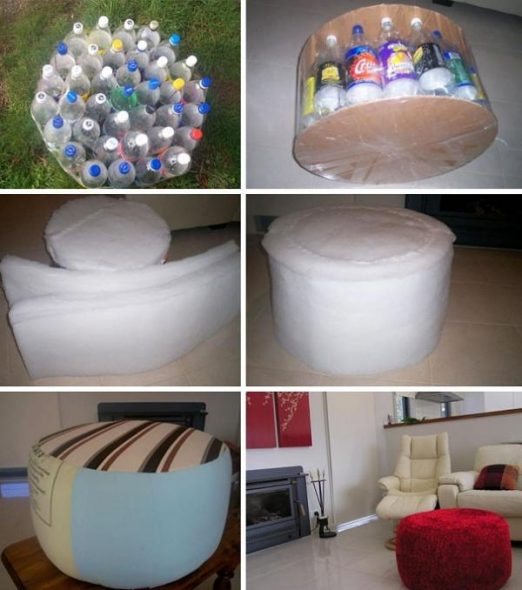 Pouf from bottles