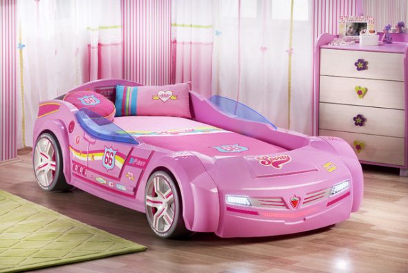 Pink car bed for a girl