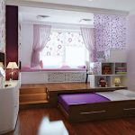 Bedroom for girls in purple colors with a pull out bed