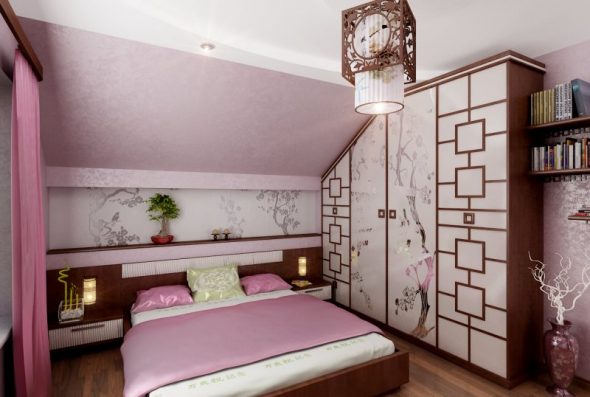 Sypialnia w stylu japońskim na poddaszu