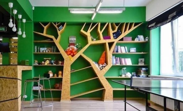 Built-in book shelves