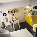Yellow loft bed with fitted wardrobe