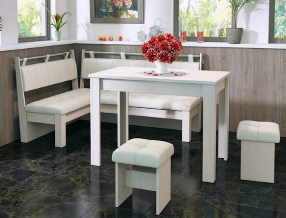 Beyaz mutfak döşemeli mobilyalar