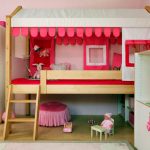 Children's bed attic for girls with a play area