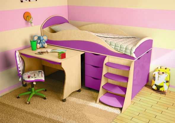 Low loft bed from chipboard